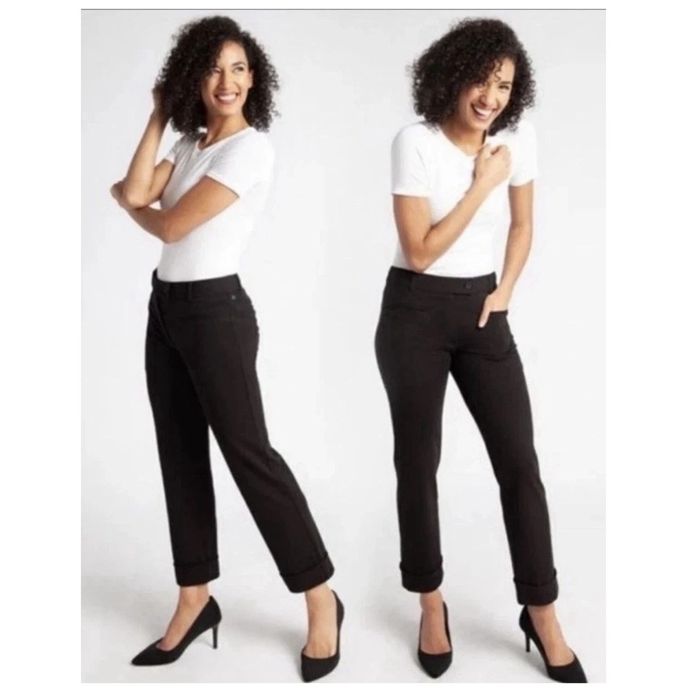 Betabrand Cropped Pants Women's Black Button Mid Rise Cuffed Dress Office - XLβ